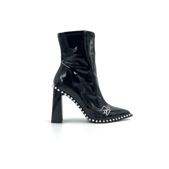 Steve Madden Shoes - Steve Madden Black Shiny Edita Rhinestone Point Toe Boots Size 9